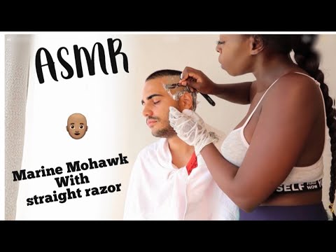 ASMR Amazing Sleep Inducing {Marine👨🏾‍🦲}Old School Straight Razor Shave |Cream 🧤🧼Sounds
