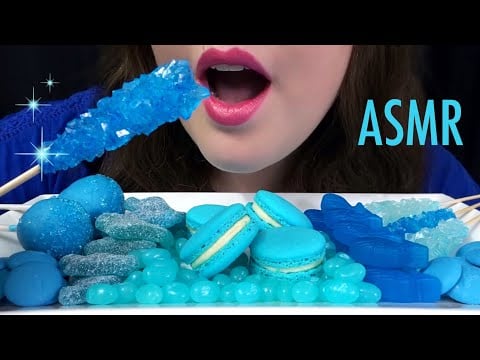 ASMR Blue Foods 💙 Macarons, Cake Pops, Crystal Rock Candy, Chocolate, Gummies!