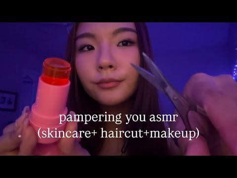asmr- pampering you rp (skincare+haircut+makeup)