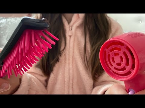 ASMR getting you ready for bed | brushing your hair | skincare | drying your hair | hair braiding