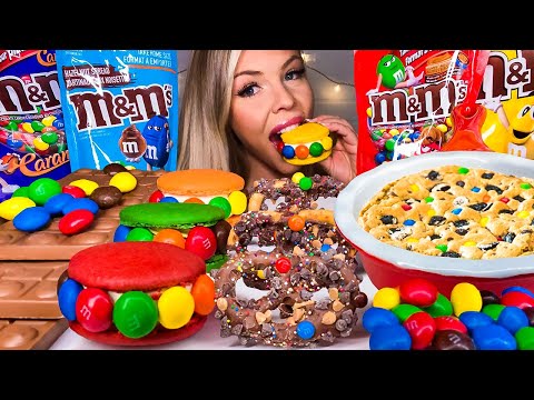 ASMR M&M* DEEP DISH COOKIE, CHOCOLATE COVERED PRETZELS, M&M CHOCOLATE BAR, GIANT COOKIE MUKBANG 먹방