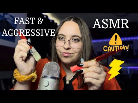 FAST & AGGRESSIVE MIC BRUSHING ASMR NO TALKING SUPER INTENSE 1 HOUR ⚠️⚡️