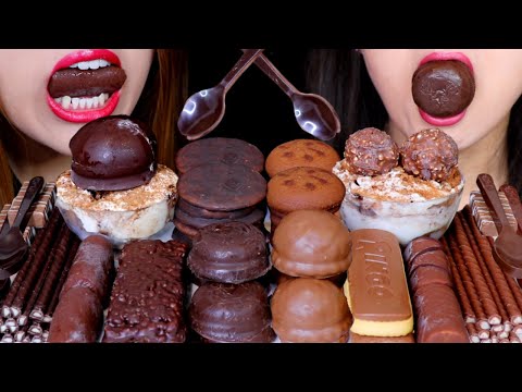 ASMR DARK + MILK CHOCOLATE SPOONS, ICE CREAM, CHOCOLATE MARSHMALLOWS, CAKE, CHOCOLATE STICKS, PIE 먹방