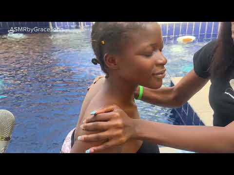 ASMR INTENSE AGGRESSIVE TO SLOW BODY MASSAGE BY THE POOL MASSAGE WATER SOUND, HEAD MASSAGE
