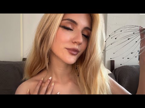 Giving Myself ASMR (tingly hair play, arm scratching, hairline tracing with long nails)