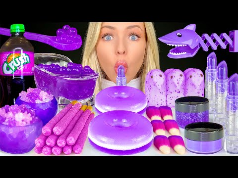 ASMR PURPLE DESSERT MUKBANG GRAPE JUICE JELLY PURPLE SWEET POTATO CAKE EDIBLE GLITTER PURPLE CORN 먹방