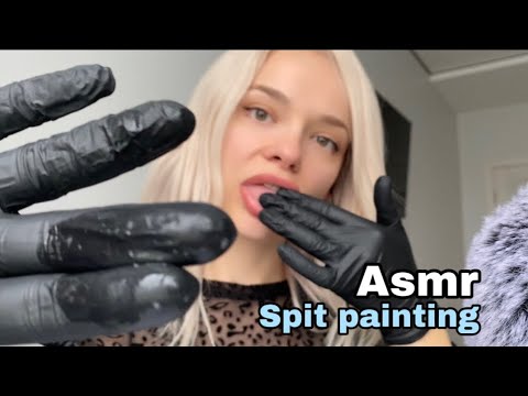 Asmr - Spit painting with black gloves | cleaning face