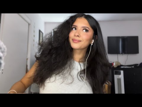 ASMR | straightening and brushing my curly hair + gum chewing 🎀🌷💇‍♀️