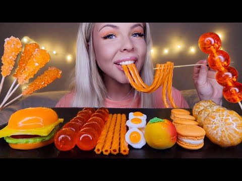 MOST POPULAR ORANGE FOOD FOR ASMR, ORANGE STRAW JELLY, TANGHULU ORANGE, HAMBURGER GUMMY, MUKBANG