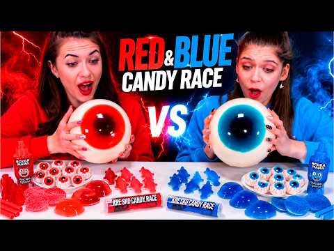 ASMR Red, Blue, Gold Giant Gummy Eyeballs Candy Race Compilation