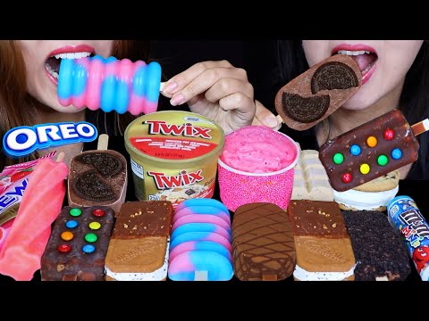 ASMR ICE CREAM PARTY! M&M'S ICE CREAM BAR, TWIX CHOCOLATE SUNDAE, COTTON CANDY, OREO, STRAWBERRY 먹방