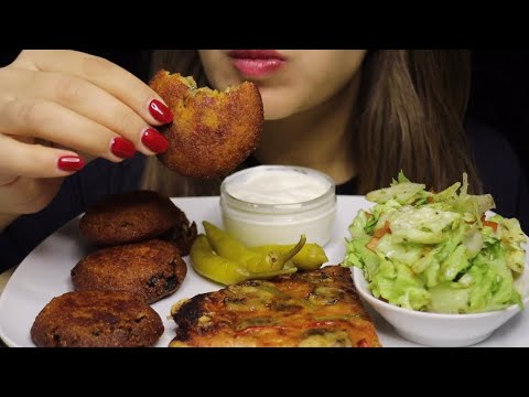 ASMR POTATO KIBBEH PIZZA SALAD CRUNCHY PEPERONI no talking CREMA ASMR #asmr #mukbang #kibbeh #pizza