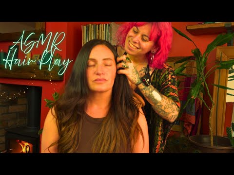 Relaxing hair play ASMR collab with amazing Nic | Light touch scalp massage, slow whisper & sleep