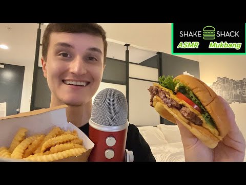 ASMR Shake Shack Burger and Fries YUMMY Mukbang 🍔🍟 (eating sounds)