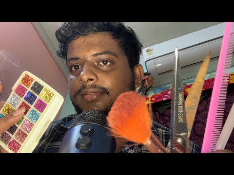 ASMR Spit Painting Makeup 💄 ||  ASMR Haircut 💇‍♂️ || ASMR Spit Painting 👅 || ASMR Scratching