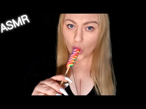 ASMR LICKING LONG RAINBOW LOLLIPOP , MOUTH SOUNDS (NO TALKING)