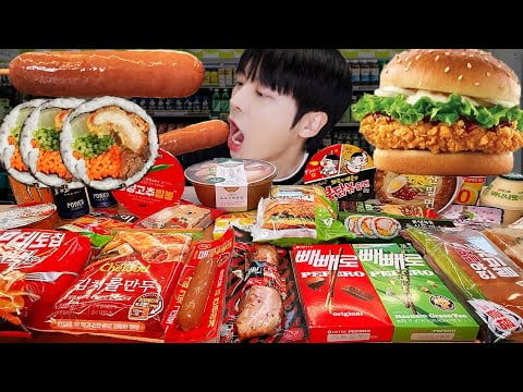 ASMR MUKBANG | 편의점 직접 만든 불닭볶음면 햄버거 김밥 디저트 먹방 & 레시피 FRIED CHICKEN AND Tteokbokki EATING