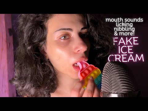 ASMR Mouth & Licking Sounds | Eating Fake Rainbow Ice Cream