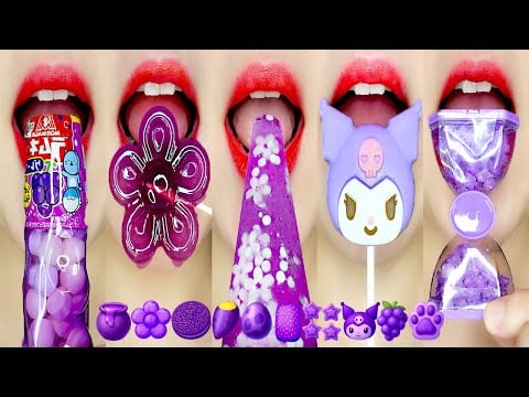 ASMR PURPLE EMOJI FOOD(honey jelly, kohakuto, chocolate, candy) EATING SOUNDS 보라색 간식 이모지 먹방 MUKBANG