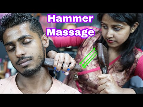 Wooden Hammer Massage Done By Barber Girl Chaitali | ASMR Tok Sen Massage | Pain Relief Relaxation