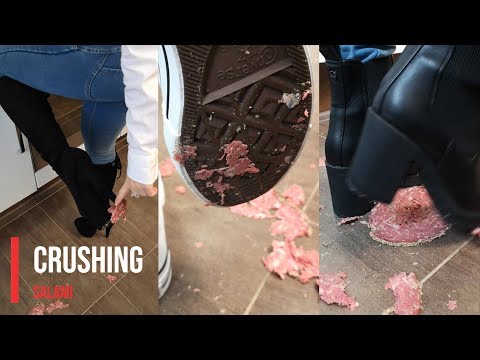 Stepping on salami with different boots #shoes #crush #asmr #legs #foot