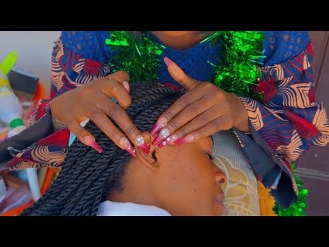 ASMR SATISFYING EAR CLEANING ON REAL PERSON FINGER MASSAGE, BACK, HEAD SCRATCHING AND NITPICKING,