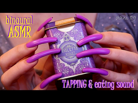 🍬 Binaural ASMR 🎧 TAPPING + soft eating sound: hard candies ✶ (nails with MATTE nail polish 💅)  💤