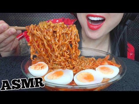 ASMR SPICY NOODLES + PERFECT  EGGS + KIMCHI (EATING SOUNDS) NO TALKING | SAS-ASMR