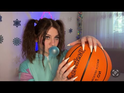 ASMR ~ Chewing Gum and Long Nails Tapping On A Basketball 🏀 | Bubblegum Popper