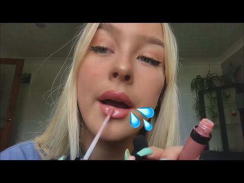 ASMR -sticky- lipgloss application w/ Mouth Sounds