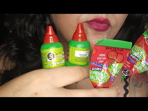 ASMR Comiendo pelón pelo rico, dulce Mexicano y bolitas de cereza