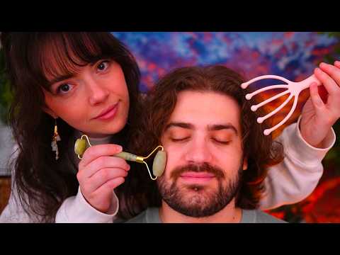ASMR Pampering & Personal Attention on a Real Person (skincare, hair play, layered sounds)
