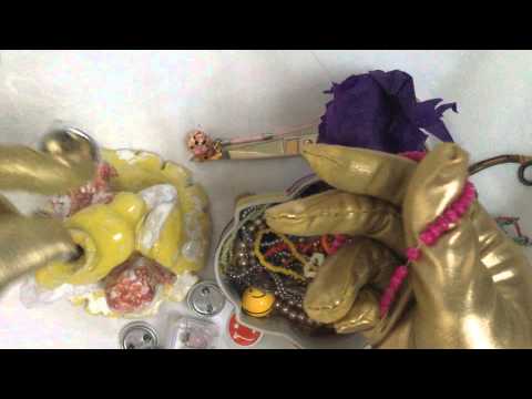 Golden Opera Gloves * cutting and play with juwelry box [[ASMR]]