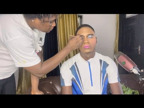 ASMR✨Applying Makeup On My Brother With Bubblegum Chewing Sound.Male transformation siblings bond🤣.