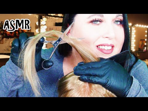 ASMR Haircut and Hair Brushing Roleplay | Real Hair, Gum Chewing, Gloves | ASMR Hair Salon Roleplay