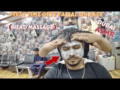 ASMR | First Time Gets Facial Cream On Face And Head Massage 🇦🇪