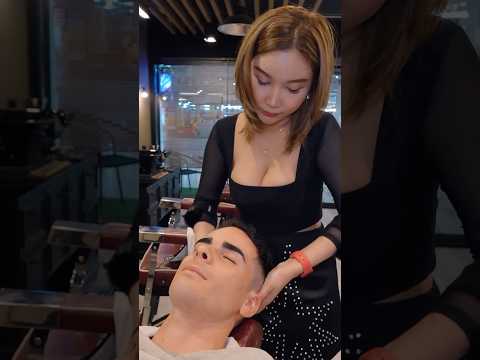 ASMR: Haircut, Shave and Head Massage by Thai Female Barber! #shorts