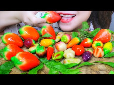 ASMR EATING FRUITS SHAPED MUNG BEAN CAKE , EATING SOUNDS | LINH-ASMR