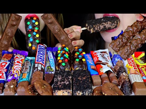 ASMR CHOCOLATE CANDY BARS (M&M's, SNICKERS ICE CREAM, KINDER, CADBURY, OREO, CARAMEL MILKY WAY) 먹방