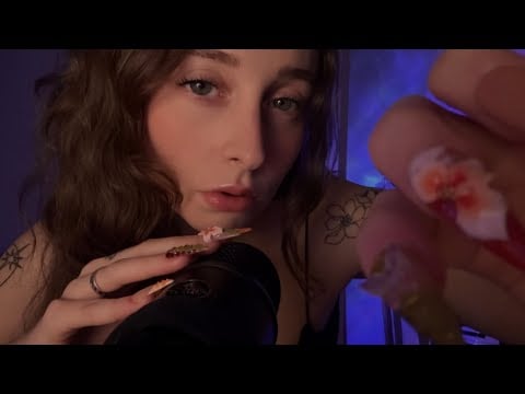 ASMR echoed mouth sounds, trigger words and mic scratches with hand movements and face brushing 