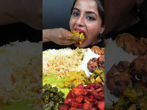 ASMR Eating South Indian Thali Sadhya,Rice,Sambar,Kheer,Papad,Veg Stir Fry ASMR Eating Food Video