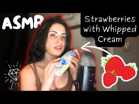 ASMR | Eating Strawberries 🍓 with Whipped Cream