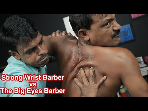 Strong Wrist Barber Doing Deep Tissue Massage To Big Eyes Barber | ASMR Deep Tissue Massage With Oil