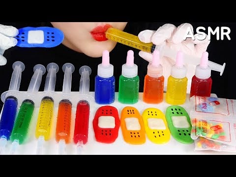 RAINBOW FOOD ASMR EDIBLE PHARMACY ASMR SYRINGE JUICE, LOVE PILLS, EDIBLE BAND AID CANDY ASMR
