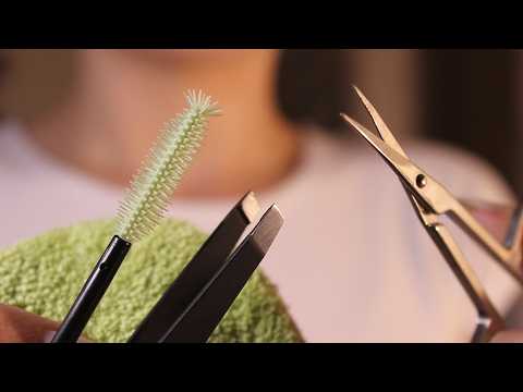 ASMR Eyebrow cleanse, pluck & trim | Personal brow spa (no talking, layered sounds)