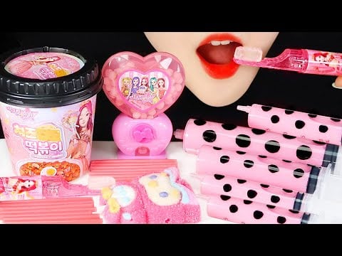 SECRET JOUJU TOOTHBRUSH CANDY, TTEOKBOKKI, TIKTOK JELLY, TIKTOK SYRINGE JUICE, PINK FOOD ASMR