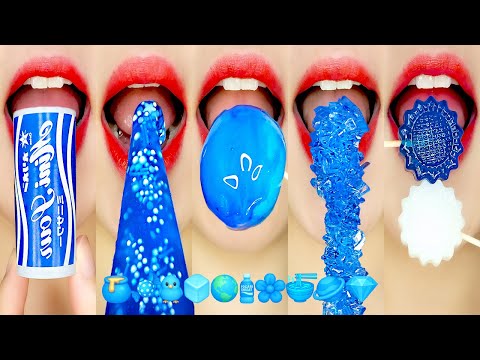 ASMR BLUE EMOJI FOOD EATING SOUNDS 파란색 이모지 입술 먹방 MUKBANG