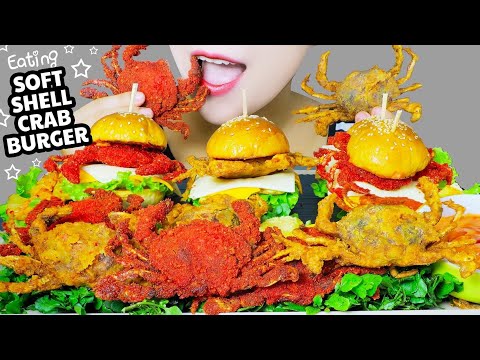 ASMR COOKING FRIED SOFT SHEEL CRAB X HOT CHEETOS X SOFT SHELL CRAB BURGER EATING SOUNDS | LINH-ASMR