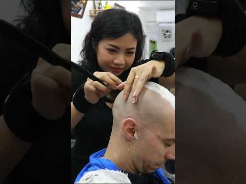 How Is She THIS Good With a Straight Razor? 😍🪒 #asmr  #headshave #thailand