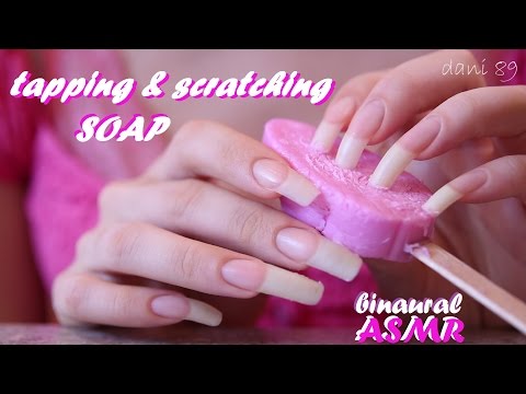 🎧 ASMR: Scraping, Tapping, Scratching a lovely soap with natural long nails (WITHOUT nail polish!)